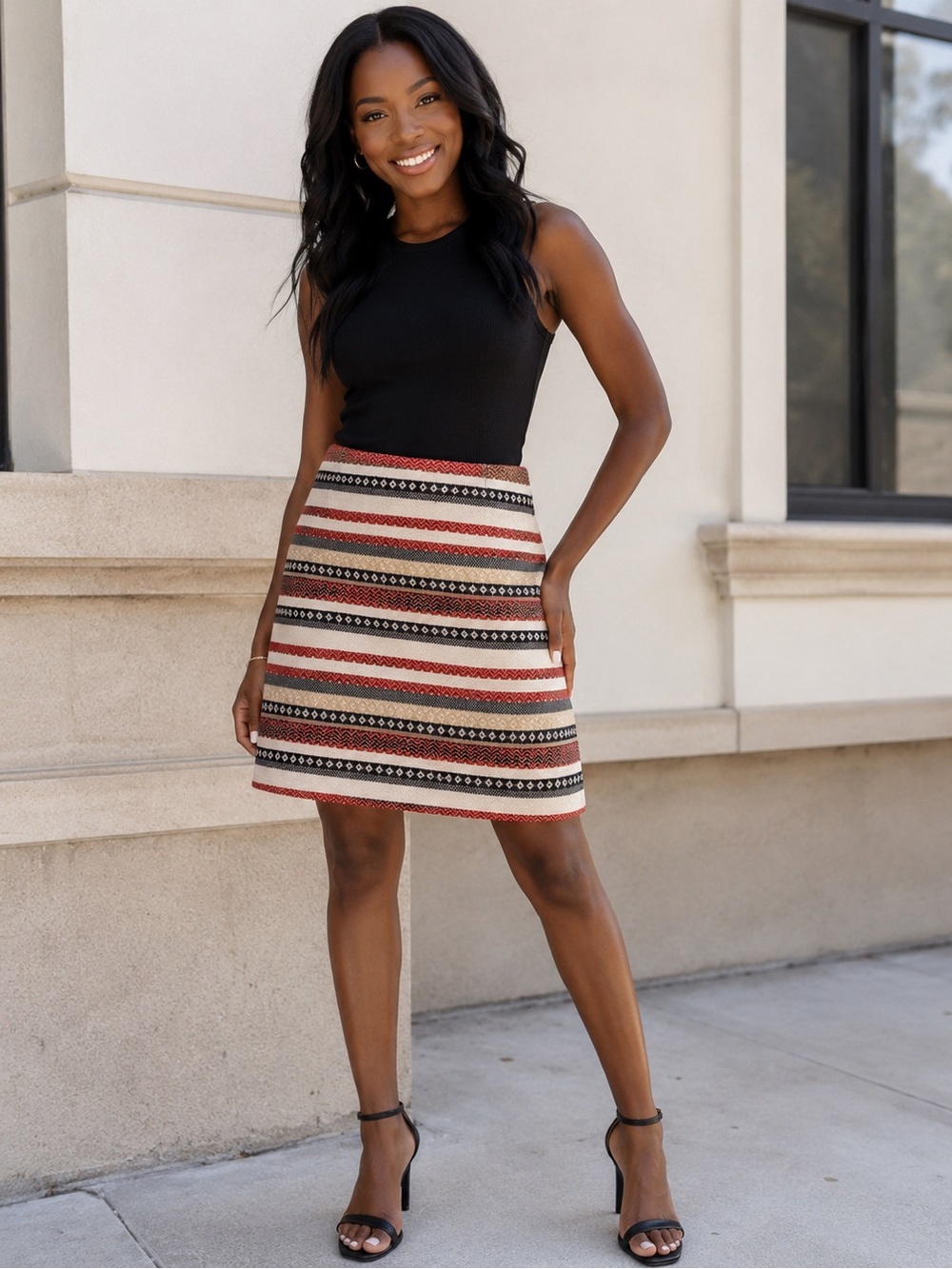 LOFT Striped Mini Skirt in Black, Cream & Rust